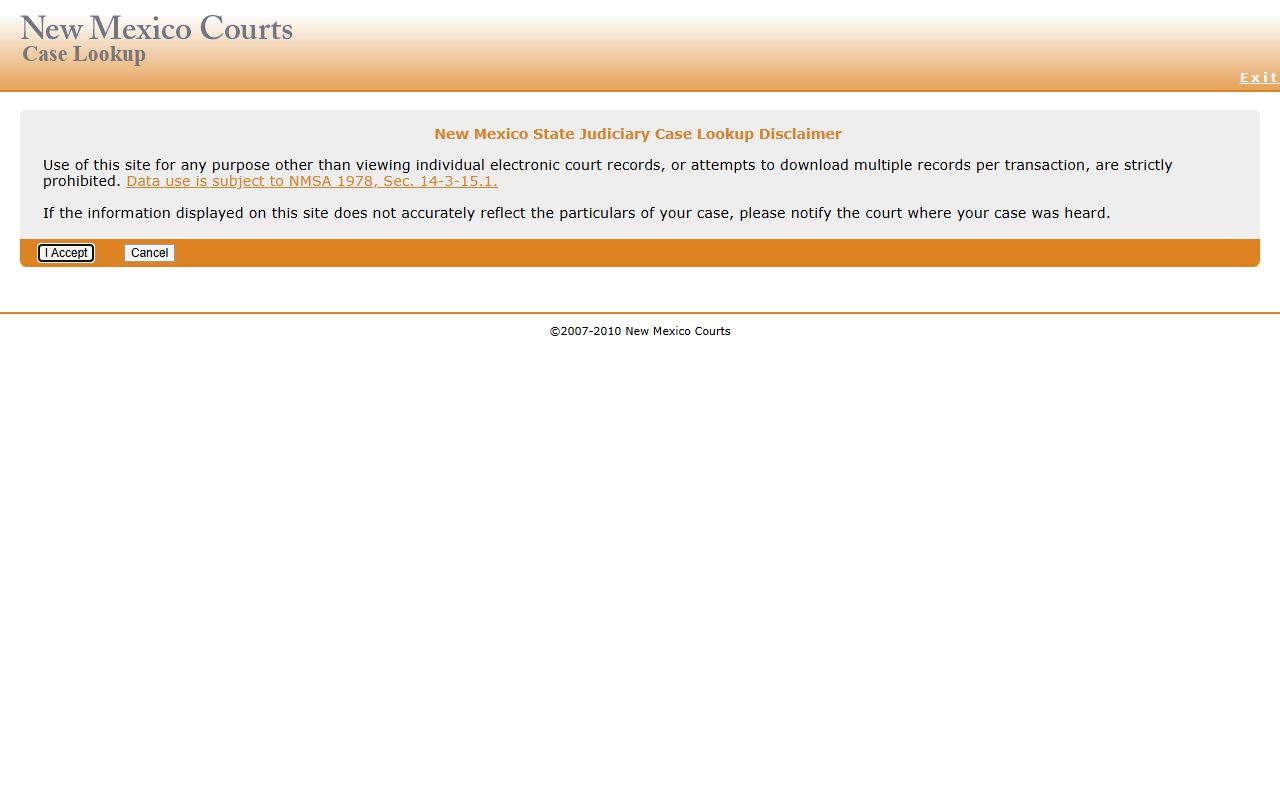 San Miguel County court records after arrest Case Lookup disclaimer