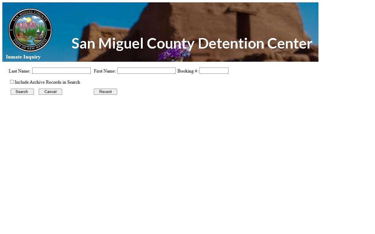 San Miguel County inmate population roster search form